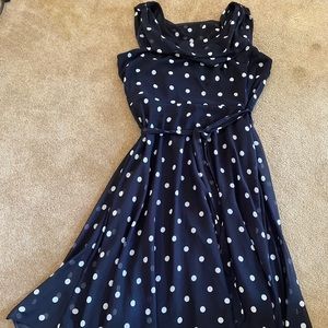 Navy blue and white polka dot dress